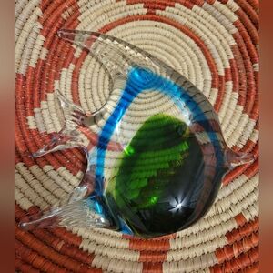 Glass Fish Home Decor Blue Green Clear Coastal Paperweight Tropical